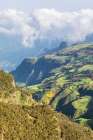 Ethiopia. Amhara. North Gondar. View of farms and a village in the Ethiopian highlands. Art Print